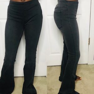 Free People Womens High Waisted Black Flare Jeans